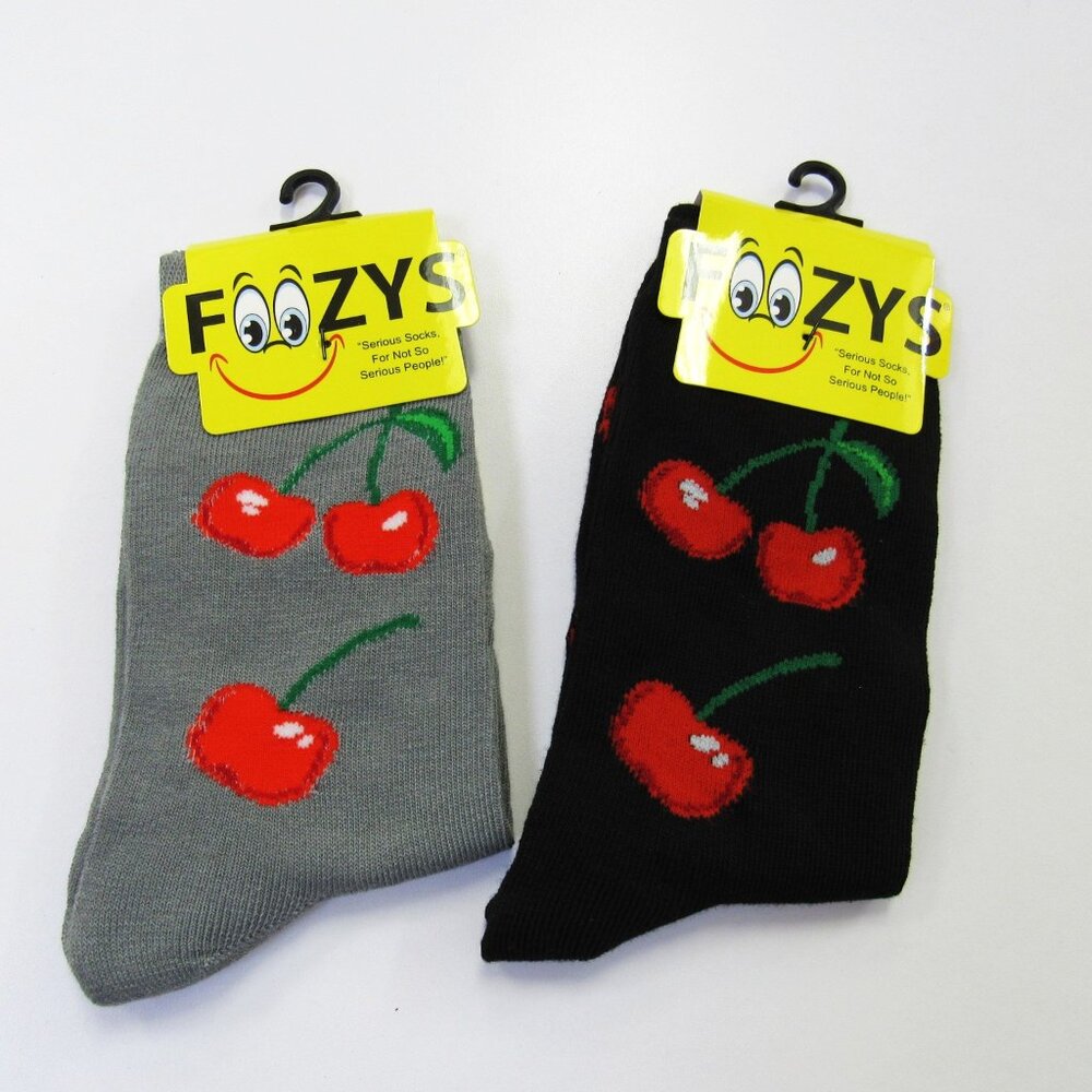 2 Pairs Foozys Cherry Print Cherries Womens Ladies Novelty Fun Socks